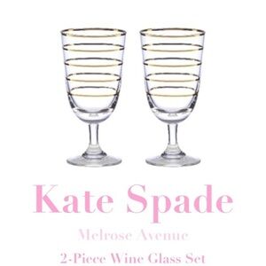 Kate Spade Wine Glass Set of 2 Glasses NWT Gold Melrose Avenue Wedding Gift 💕